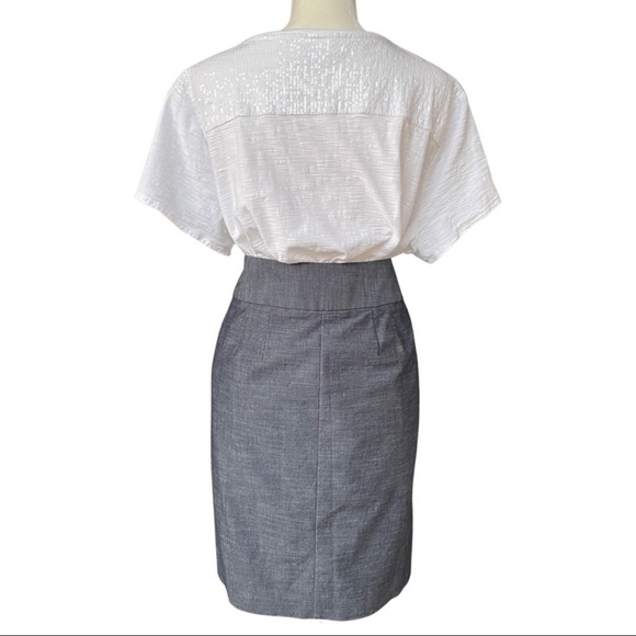 Loft Skirt Women's 6 Blue Dark Wash Lightweight Midi Pockets Waist Button Detail - Picture 4 of 12